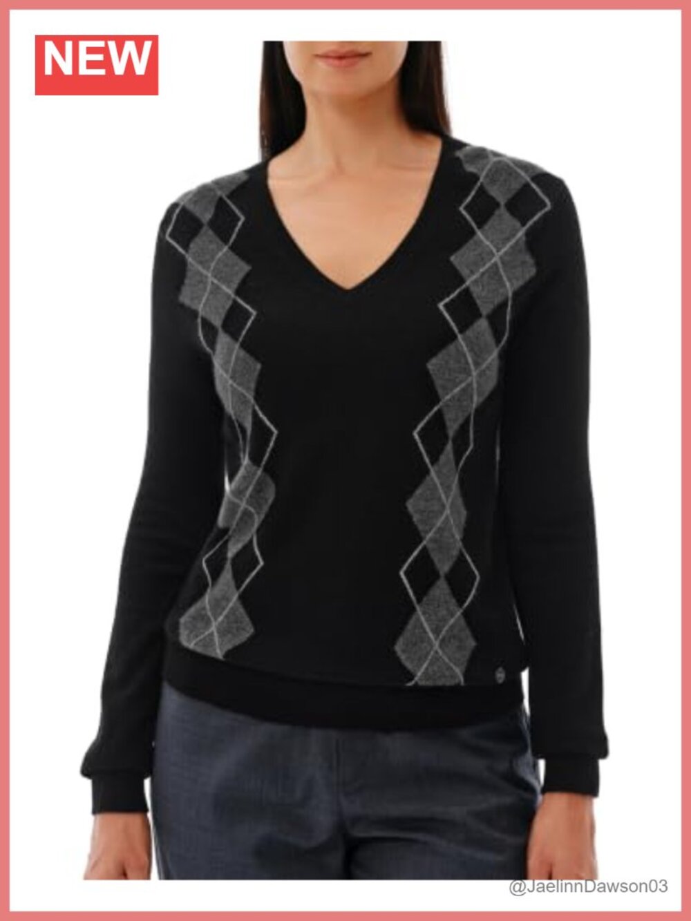 100% Pure Cashmere V-Neck Argyle Pullover Sweater